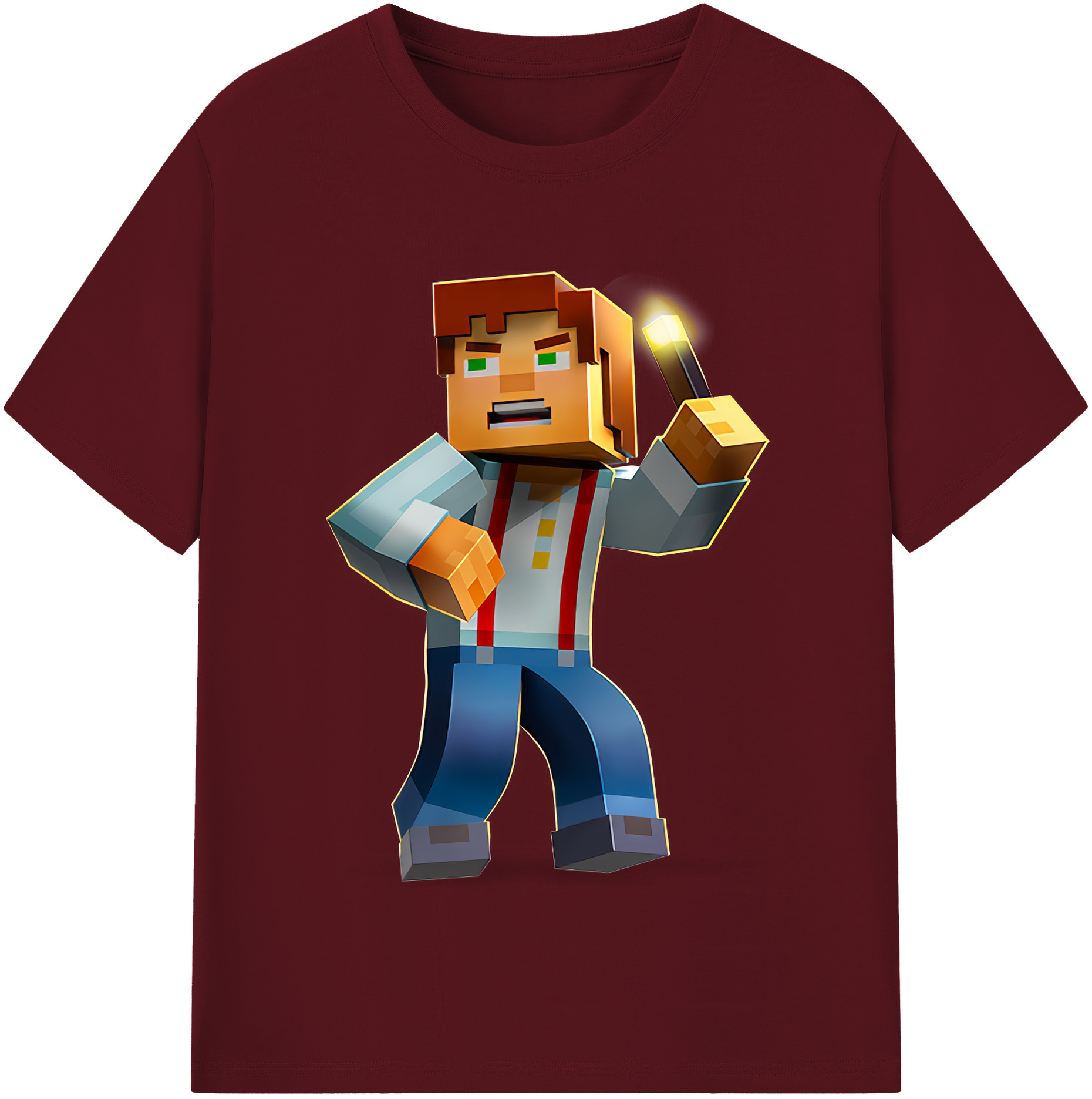 （画像用） マインクラフト ブロックの世界 Minecraft MC Block world 綿100％半袖Tシャツ（フロントプリント）